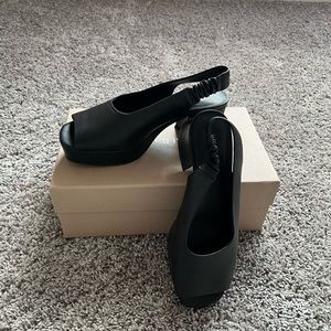 Jeffrey Campbell Black open toe sling back pumps